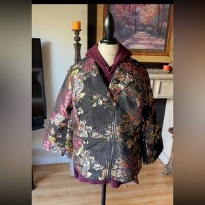 ISAAC MIZRAHI LIVE QVC Metallic Brocade Zippered Jacket Autumnal Colors Sz 14